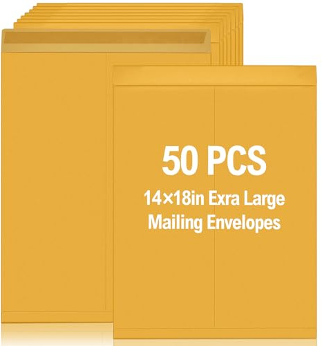 Motipuns 50 Pcs 14'' x 18'' Extra Large Mailing Envelopes 32lb with Gummed Flaps, Catalog Jumbo Craft Manilla Envelopes for Mailing, Storage and Organizing Documents Office Supplies(Yellow)