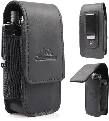 Topstache Multitool Sheath with Belt Clip - EDC Belt Organizer Multi Tool Case - Leather Multitool Holster for Belt - Magnetic Closure Leather Multitool Pouch Fits Folding Tool, Black