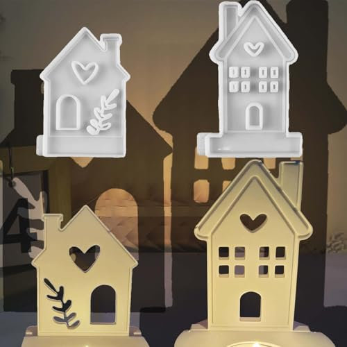TREABEAR 2 Stück silikonformen gießformen herbst, silikon gießformen Haus, silikonform Haus Mit Herz, Gießformen Gips, silikonformen weihnachten