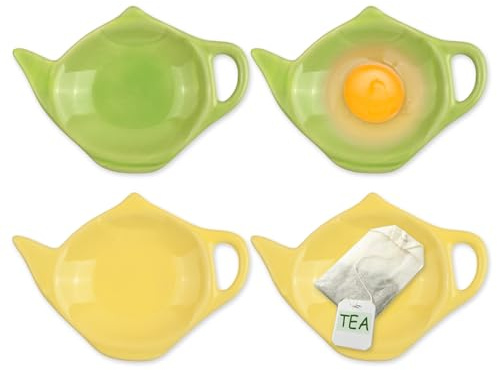 SCSpecial 4 pezzi portabustine da tè a forma di teiera, sottobicchieri per bustine da tè, ciotoline per spezie per salsa e dessert (Verde e Giallo)