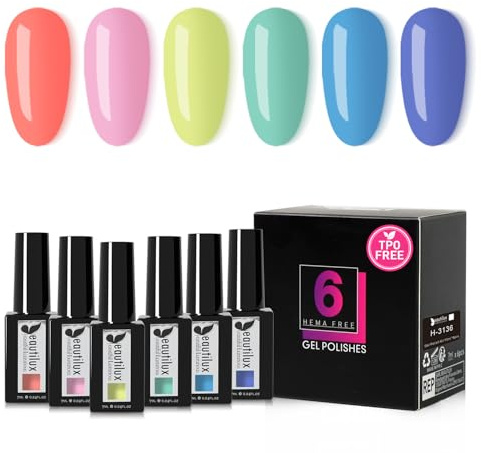 Beautilux UV Nagellack Pastell TPO-Frei, 6 Farben 7ml Pink Gelb HEMA-FREE Gel Nagellack Set für Home-Maniküre Nail Art Maniküre (Pastell Serie)