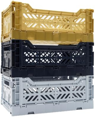 Boîte de rangement pliable avec poignée – Caisses empilables pour organisation de la maison (bleu-doré, bleu marine, 4 L)