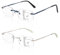 Amorays 2er-Pack Gleitsichtbrille Progressive Multifokus Lesebrille für Herren und Damen, Modern Ohne Rahmen Lesebrillen mit Anti-Blaulicht DJ6001(Silber&Blau，+1.50