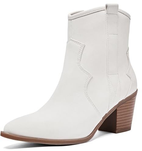 Ruiee Womens Cowboy Ankle Boots Western Booties.240969 WT PU 7