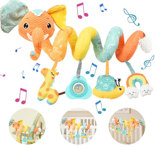 Coriver Spirale d'activité Bébé, Spirale Poussette Bebe, Peluche Jouets pour Poussettes, Jouet Eveil Bebe 0-3 Mois, Cadeau Jouets de Landau pour Nouveau 6 9 12+ Mois (3. orangé)