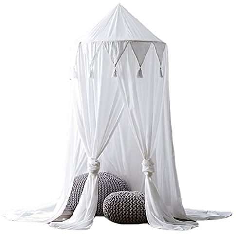 JUMUAO Betthimmel Babybett,Kinder Moskitonetz Baldachin,Kinder Babys Bett Hängende Moskiton,Rund Baldachin Kinderzimmer,Für Kinderzimmer und Spielzimmer Dekoration,Höhe 240 cm Saumlänge 270cm (Weiß)