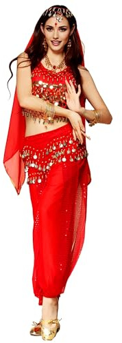 Baisdan Disfraz de danza del vientre para mujer, disfraz de princesa árabe para carnaval, Halloween, color rojo