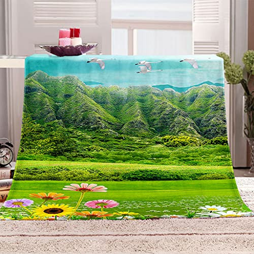 SVTUSR Fleece Blanket Green Grass Landscape Printed Pattern 130X150Cm Soft Fluffy Throws For Sofas, Single/Double Bed Large Plush Blankets, Microfiber Flannel Blankets For Chairs/Bed, Warm & Cozy