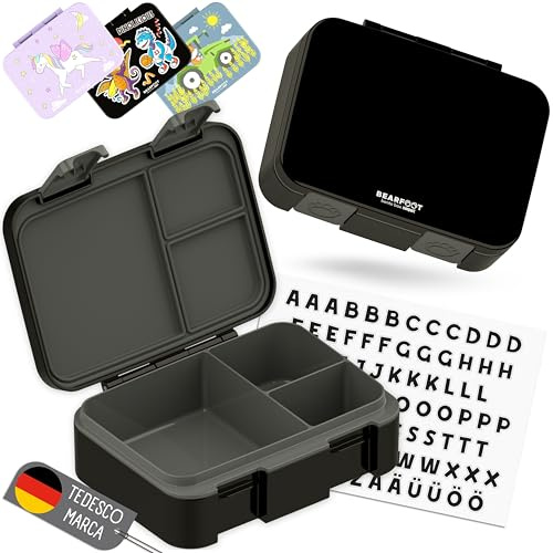 BEARFOOT Bento Box COMPACT | BPA-fri barnmatlåda för skola och dagis | läckagesäker matlåda för flickor och pojkar | Praktisk, lätt och kompakt (svart, 650 ml)