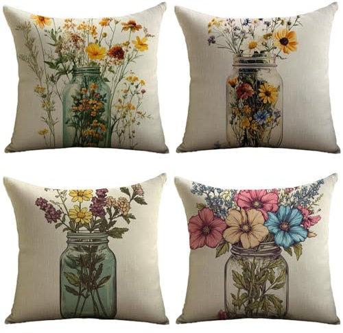 Cuscini Esterno Beige Federe Cuscini Divano 40x40cm Cuscino Divano Vaso Velluto Copricuscini Decorativi Doppia Faccia Stampa Fodera per Cuscino per Sedia Camera da Letto Arredo Esterni Giardino JL-45