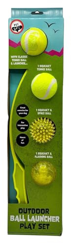 Pet Dog Outdoor Ball Launcher Play Set With 2 Tennis Balls and 1 Spike &1 Flashing Ball for Puppies Play Time (Neon Green, Medium)