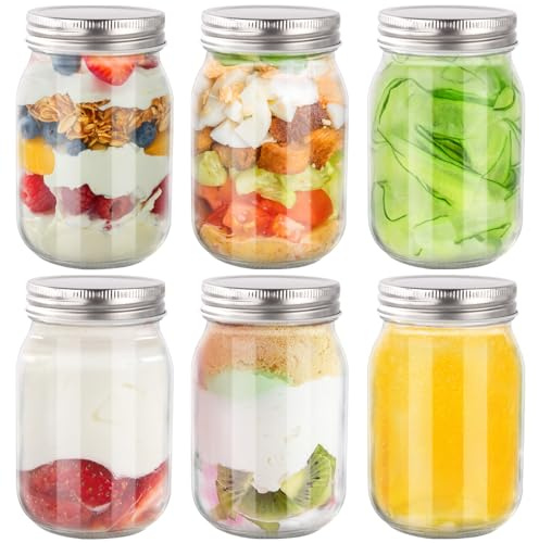 Ezvsevuo 6 Mason Jar 500ml - Bocaux en Verre Conserve - Bocal en Verre Hermétique avec Couvercle - Pot de Confiture avec Étiquettes et Stylo - Bocaux pour Miel, Overnight Oats, Marriage