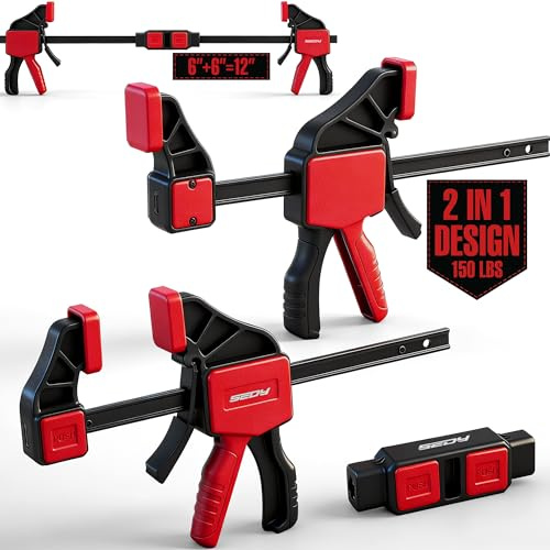 3-Piece 6 Inch Bar Clamps for Woodworking with Clamp Connector, 6 Quick-Release Wood Clamps with 150 LBS Load Limit, Trigger Clamp Set, One-Handed Clamps/Spreader Ideal for Woodworking DIY Projects