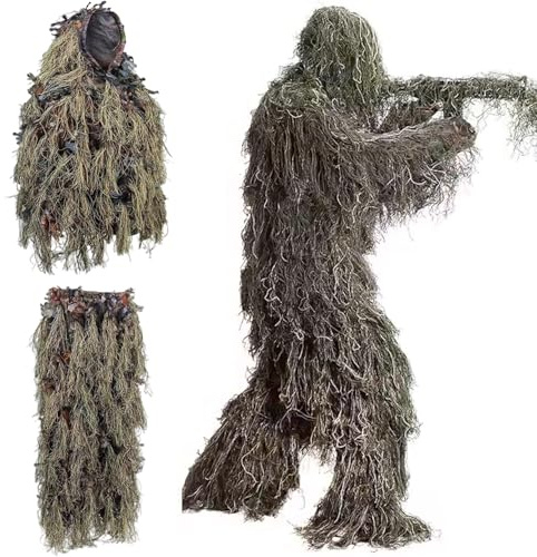 HoveeLuty Traje Ghillie ligero con camuflaje de hojas, ropa de caza para hombre, poncho Ghillie transpirable para cazadores, francotiradores, airsoft y paintball, traje mediano, ropa de caza para ho