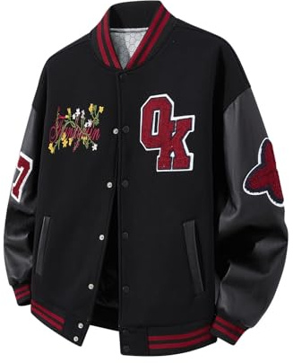 HICKMONBER Giacca Uomo da Baseball Varsity Jacket Vintage Cappotto Unisex Y2K Hiphop Giubbotto moto Ricamo Motociclista Giubbotto Molla Invernale Autunnale