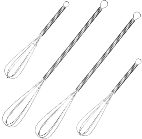 TIESOME 4 Stück Schneebesen Klein, 15.5cm & 25.5cm Edelstahl Rührbesen Mit Federnden Griffen, Für Teig, Eier & Sahne, Küchenhelfer Set (6.1 + 10 Zoll)