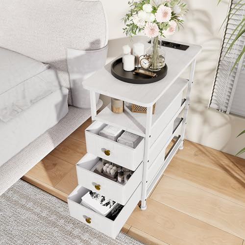 TDRTRD Sängbord, modernt nattbord med inbyggd USB-laddare, sidobord i trä med lådor för sovrum, vardagsrum och kontor (vit, 60 x 30 x 62 cm)