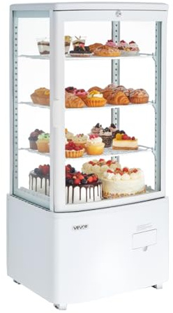 VEVOR Refrigerated Display Case, 3 Cu.Ft./85L Countertop Pastry Display Case, 3-Tier Commercial Cake Refrigerator with LED Lighting, TURBO Cooling, Frost-Free Air-Cooling, for Bakery, Dessert Shop