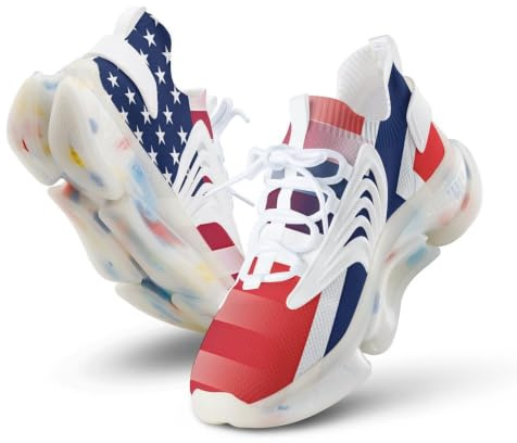 U.S. and Norwegian Flag Men's Running Shoe 7women/5men（EUR38） | Elastic Cushioned Breathable Mesh Non Slip Support Shock Training Comfort