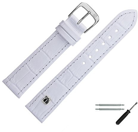 MARBURGER Uhrenarmband 24mm Leder Weiss Silber Alligator Prägung Mit Naht - Montage Set 5282420000120