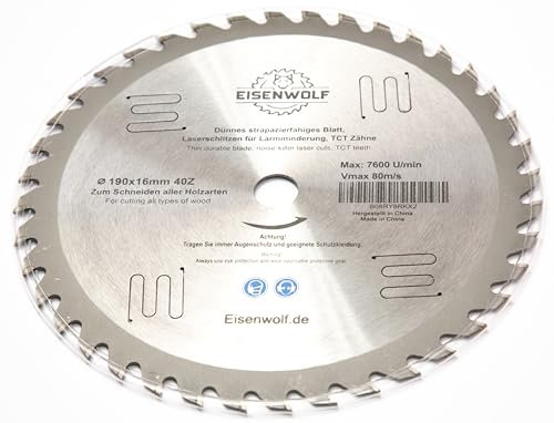 190x16 mm lame de scie, lame de scie circulaire pour le bois avec 40 dents TCT inclinées et découpes laser pour une réduction du bruit