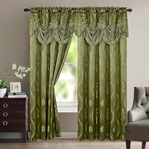 Elegant Comfort Aurora Lot de 2 Rideaux Aspect Jacquard avec cantonnière 137,2 x 213,4 cm Sauge