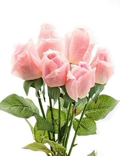 CCUCKY 6 Pezzi Fiori Artificiali Rose, Fiori di Seta con Tocco Reale e Foglie Verdi, Perfetti per Matrimonio, Anniversario, Casa, Ufficio, Decorazione fai-da-te (Rosa)