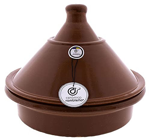 CERÁMICA RAMBLEÑA | Tajine in Terracotta Refrattaria con Coperchio | Tagine Fuoco Diretto Ø 31 cm | Tajine in Ceramica Tradizionale | Tagine da Forno | Tajine con Coperchio 31x31x25 cm