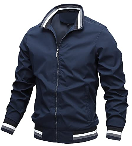 AIEOE herrjacka vår sommar lättviktig militär jacka casual vindtät övergång bomber jacka, Färg: blå, 3XL