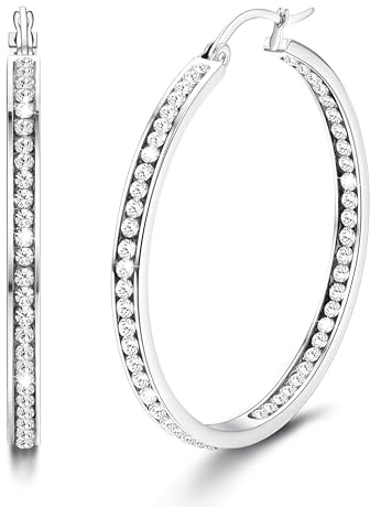 Dimaday Orecchini a cerchio grandi Orecchini a cerchio in acciaio inossidabile per donna Orecchini a cerchio con strass multicolore Orecchini a cerchio carino Huggie Set di gioielli 35MM/40MM/50MM