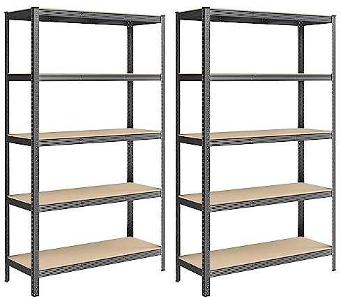 SONGMICS Schwerlastregal, 2er Set, Kellerregal, Lagerregal, Regal, 60 x 120 x 200 cm, Regal mit Stahlgestell, jeweils bis 750 kg belastbar, 5 verstellbare Ablagen, nebelgrau GLR060G02
