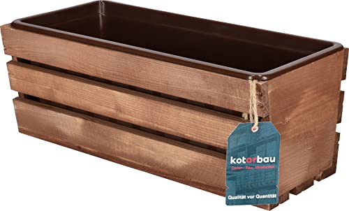 KOTARBAU® Jardinera de Madera con Inserto, Maceta Interior, 400 x 180 x 150 mm, Color marrón, Jardinera Rectangular, Larga, Macetero para Plantas y Hierbas, Jardín, Terraza, Balcón, Rústica