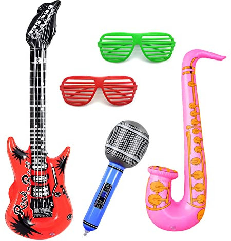 MIVAIUN 5 Pezzi Gonfiabili Rock Star Giocattolo Set Chitarre Gonfiabili Microfoni vetri oscuranti Giocattoli Forniture per Feste Regali gonfiabili Bambini Decorazione Feste Rock and Roll