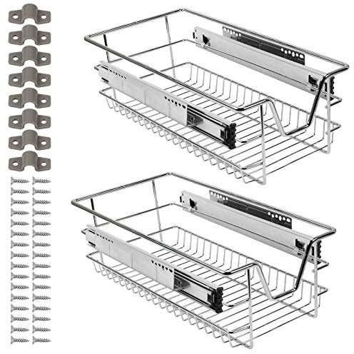 Ikodm Cajón telescópico de cocina de 2 x 30 cm, cajón de cocina, cajón de metal empotrable para armario, cajones extensibles