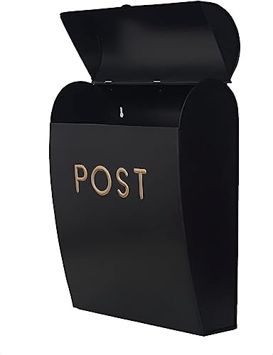 Assorted Collections Black Post Box Wall Mounted Letterbox with Easy Access No Lock for Outdoor Use - Weatherproof And Durable Mailbox Easy Installation, Strong Construction (Large)