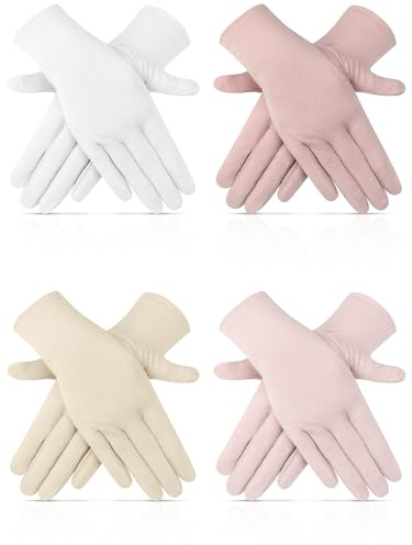 Leumoi 4 Pairs Women UV Gloves Sun Protection Women's Cycling Driving Touchscreen Gloves(White, Ash Pink, Cameo Brown, Light Skin Color,Simple Style)