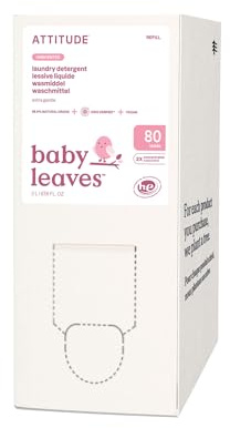 ATTITUDE Lessive Liquide pour Bébé, EWG Verified, Sûre pour les Vêtements de Bébé, Nourrissons et Nouveau-nés, Végane, Compatible HE, Sans Odeur, 80 Brassées, Éco Recharge, 2 L