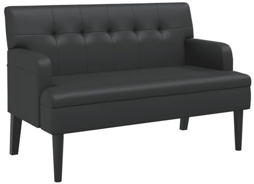 vidaXL Sitzbank, Bank Polsterbank mit Rückenlehne, Bettbank mit Holzbeinen, Flurbank Ottomane für Wohnzimmer Büro, Modern, Schwarz Kunstleder