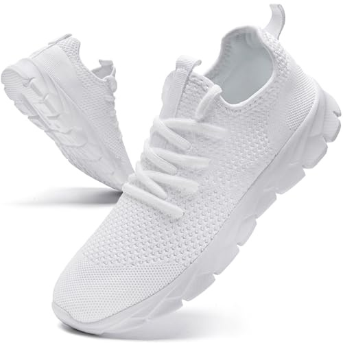 Oltyutc Trainers Men Lightweight Running Shoes Breathable Mesh Walking Workout Shoes Gym Comfortable Sneakers White Size 9 UK(Label Size:43)