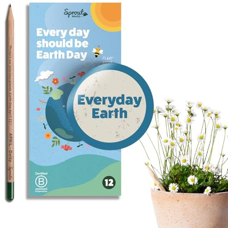 Sprout World Matite Piantabili | EVERYDAY EARTH | 12 Matite in Grafite con 6 Semi di Fiori, Erbe e Frutta | Incise con Pensieri Ispiratori che Si Abbinano al Mese | Matite Pre-Appuntite in Legno HB