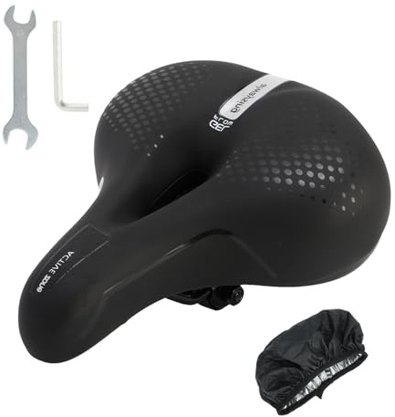 BWBIKE Asiento de Bicicleta Urbana Sillín Ancho Espuma Amortiguadora Asiento de Bicicleta Estática Acolchado Funda de Cuero Impermeable Cojín de Ciclismo de Repuesto Suave Universal, Plata