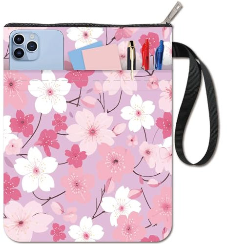craspire Kirschblüten-Buchhülle Rosa Blumenschutz Buchumschläge Für Taschenbücher Waschbarer Buchumschlag Aus Stoff Mit Reißverschluss Und Zusätzlicher Hüllentasche Für Buchliebhaber Klassenkameraden