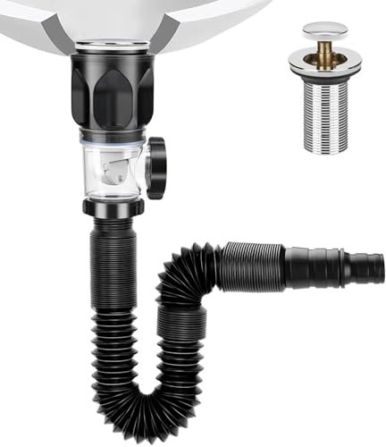 Siphon Waschbecken Bad,Siphon Waschbecken Kit, Abfluss Waschbecken, Ablaufgarnitur mit Flexibler Ablaufschlauch, Abfluss Waschbecken Set für Badezimmer Küchenspüle, Geruchsdicht und Auslaufsicher