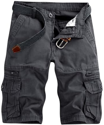 VATINNT Mens Cargo Shorts Cotton Combat Casual Work Shorts with Zipper Pockets No Belt K038 Gray 34