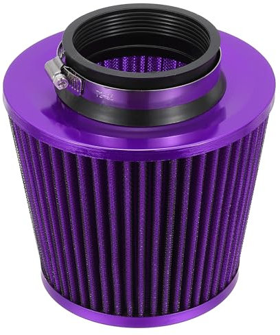 PATIKIL Filtre à air sec à pince 3 (76 mm) Entrée d'air froid Filtre de remplacement cône de nettoyage de performance lavable pour moto tout-terrain voiture violet
