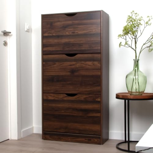 Milton & Oldbrook Armoire à Chaussures Prato - Meuble de Rangement Moderne pour 18 Paires, Design Compact en Bois Brun foncé