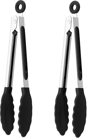 2 PCS 22cm Pinza da Cucina in Silicone,Pinze da Cucina,Resistente al Calore fino a 315℃,Pinza per Friggitrice ad Aria,con Punte Antiaderenza, Bloccaggio Facile (Nero)