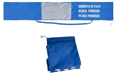 Funda sombrilla playa 142x25cm Pincho con asa y cierre ajustable, ventana transparente, impermeable y resistente, para sombrillas hasta 240cm, bolsa transporte jardin (Azul, 117cm)