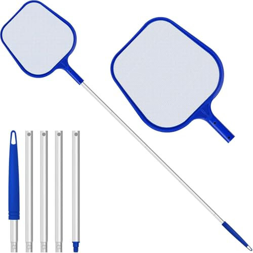 Pool Nets for Cleaning,Swimming Pool Skimmer Net with Adjustable 5 Connecting 63inch Aluminium,Fine Mesh Leaf Skimmer Netting for Catching Floating Leaves for Fast Cleaning Ponds