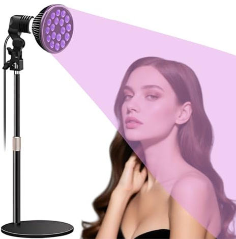 Lampe de bronzage 54W avec 18 LED, longueur d'onde de 395 nm - Lampe thérapeutique à tête rotative E27 pour tout le corps, angle et hauteur réglables avec lunettes et base rétractable, solarium